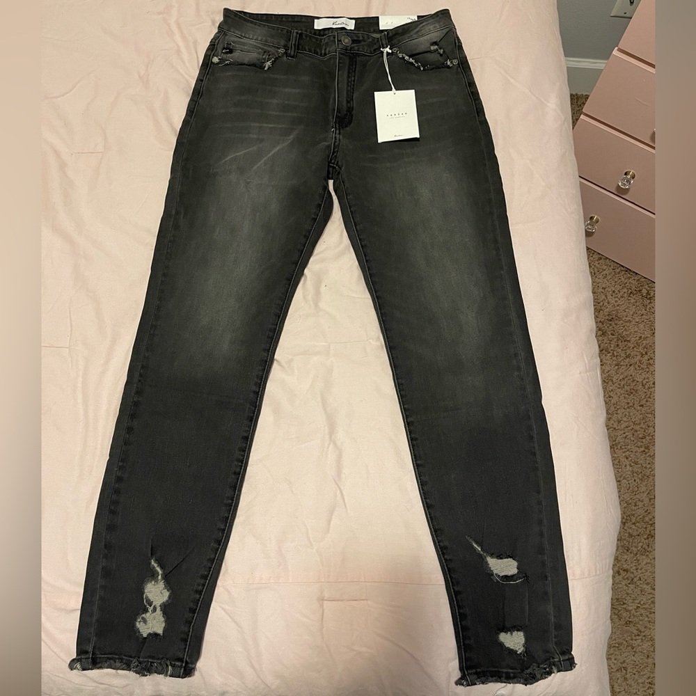 NWT Kan Can high rise super skinny faded black jeans